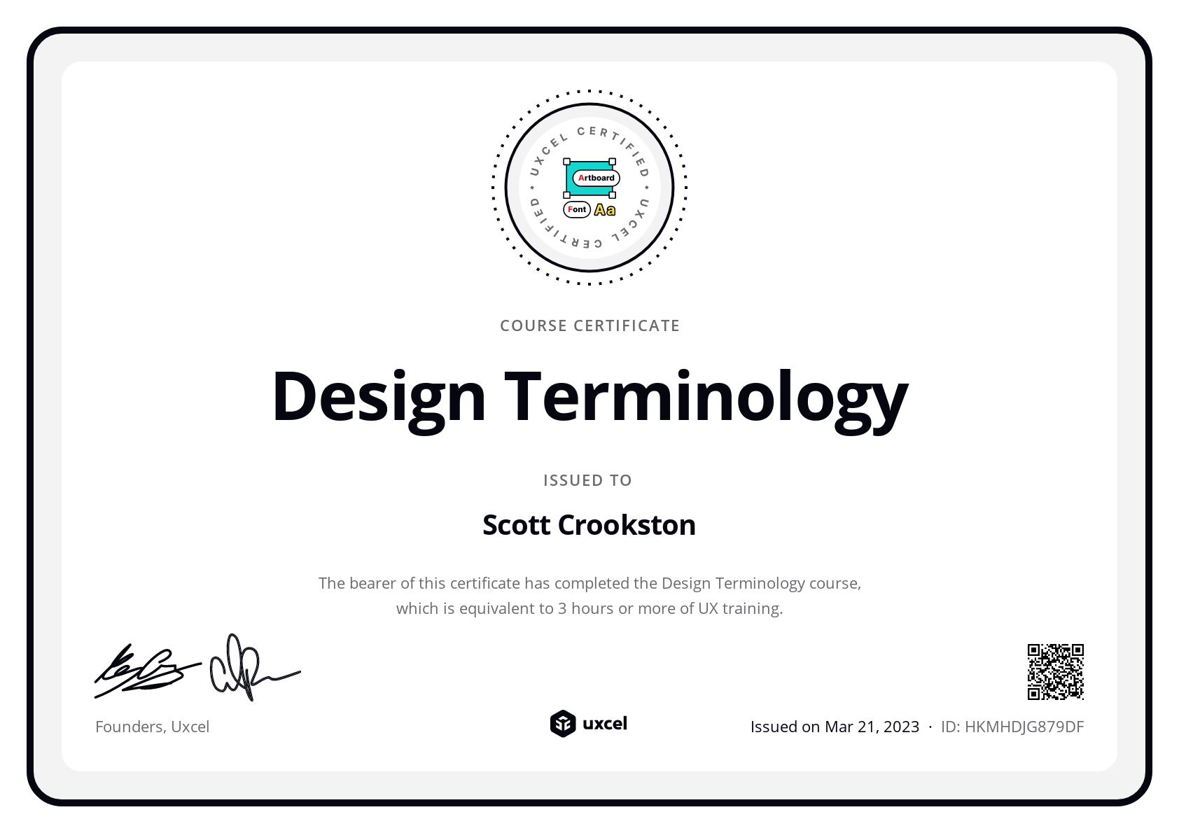 Scott Crookston's certificate